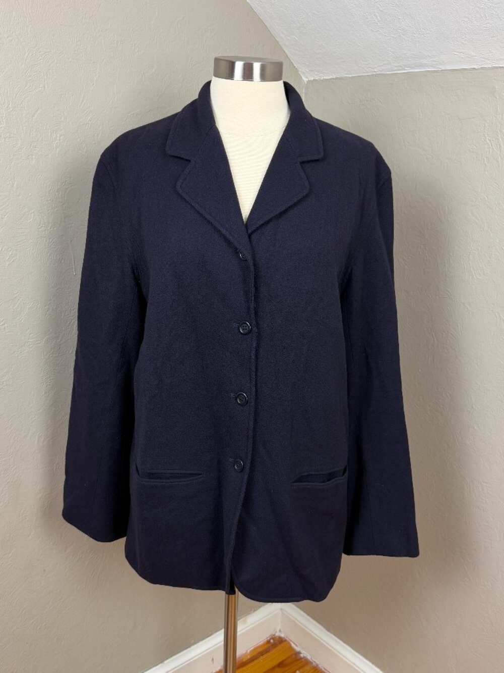 J.Crew Vintage 100% Wool Blazer Jacket Navy Blue Size 16